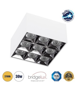 GLOBOSTAR® LUMINAR 60339 Downlight Σποτ LED 30W 4050lm 36° AC 220-240V IP20 Θερμό Λευκό 2700K - Osram SMD Chip & TÜV SÜD Driver - Λευκό Ματ - Μ12 x Π12 x Υ6.6cm - 5 Χρόνια Εγγύηση